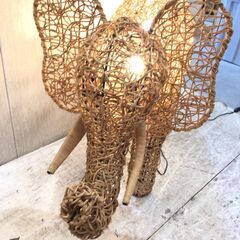 □7712□籐 ラタン ゾウ 象 照明器具 ライト 電気 関節照明 置物 電球 電気