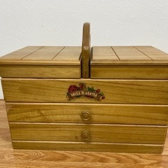 ソーイングボックス　収納箱　ナチュラル木製裁縫箱