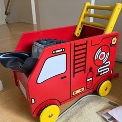 木製　消防車　おもちゃ箱　手押し車