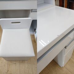 一面鏡 ドレッサー 収納スツール付き 引出し2個 扉1枚 棚板可動式 鏡面仕上げ ホワイト■横幅65cm×奥行42cm×高さ135㎝■近隣配送無料 買取帝国 朝霞店
