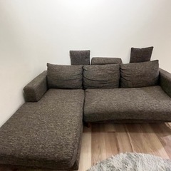 取引終了【LOWYA】3人掛け カウチソファ ヘッドレスト クッション付 ブラウン