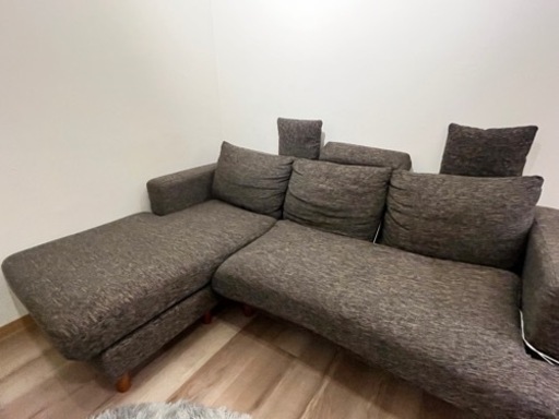 取引終了【LOWYA】3人掛け カウチソファ ヘッドレスト クッション付  