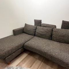 取引終了【LOWYA】3人掛け カウチソファ ヘッドレスト クッション付 ブラウン