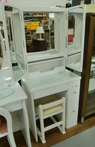 R056 NITORI 三面鏡ドレッサー、椅子セット、幅61cm 美品 
