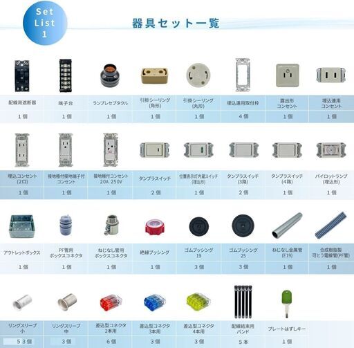 （売約済）第二種電気工事士技能試験　実技練習「試験用パーツセット」　※余りケーブル同梱