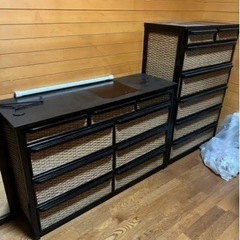 ラタンチェスト4点セット