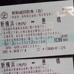 11月12日まで　新横浜　豊橋　新幹線回数券　自由席　２枚