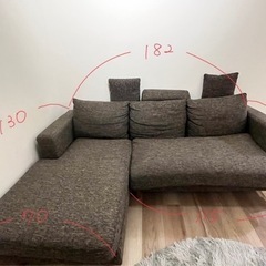 取引終了【LOWYA】3人掛け カウチソファ ヘッドレスト クッション付 ブラウン