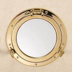 真鍮丸窓ミラー（開閉タイプ）鏡　真鍮製　船舶丸窓タイプ
