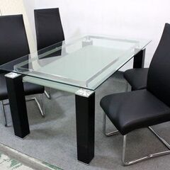 NITORI/ニトリ ガラス天板ダイニング5点セット ニューヨーク ブラック スタイリッシュ  テーブル 中古家具 店頭引取歓迎 R6645)