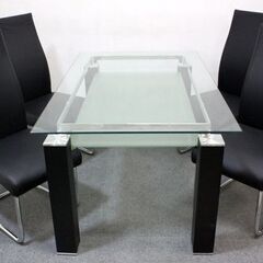 NITORI/ニトリ ガラス天板ダイニング5点セット ニューヨーク ブラック スタイリッシュ  テーブル 中古家具 店頭引取歓迎 R6645)