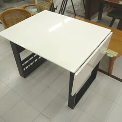 ニトリ ダイニングセット テーブル 2人掛け バタフライテーブル イス1脚付き 幅92～120cm×奥行75cm×高さ70cm 伸長式 ホワイト NITORI 苫小牧西店