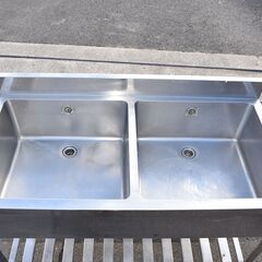【八直】≪zy811≫業務用 ステンレス 2槽シンク 120cm バックガード/スノコ板/排水管付き 厨房/食堂/店舗/飲食店 41106-02 八直】≪zy811≫業務用 ステンレス 2槽シンク 120cm バックガード