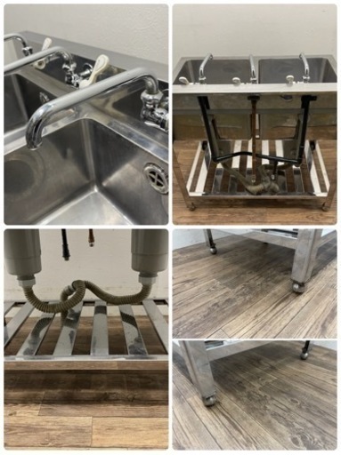 業務用 ステンレス 2槽シンク流し台 蛇口付き 店舗 飲食店