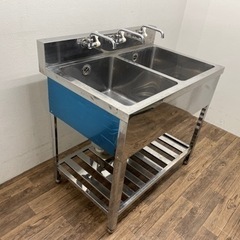 業務用 ステンレス 2槽シンク流し台 蛇口付き 店舗 飲食店