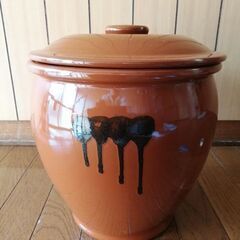 漬物容器 陶器 蓋付き4号 (7.2L) 丸型 茶