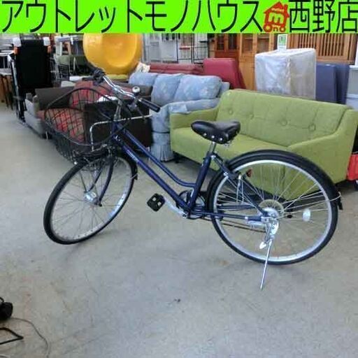27インチ 自転車 シティサイクル 白色 6段変速 カゴ付き SHIMANO