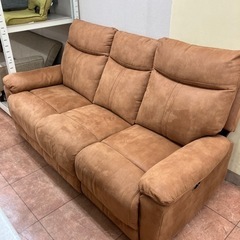 値下美品電動リクライニングソファ革製3人掛マナベ引取3万円