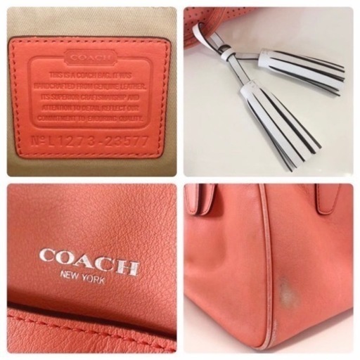 【美品‼️】COACH コーチ　ハンドバッグ　サーモンピンク系　本革製　レザー　レディース　バック　カバン　鞄