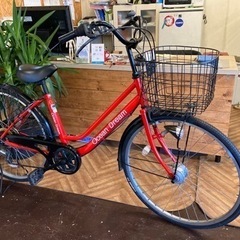 前後タイヤ新品！LEDオートライト】6段変速 26インチ自転車 レッド  