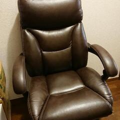 リクライニングオフィスチェア　革張り　ブラウン　使用少　C-300