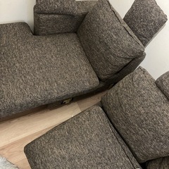 取引終了【LOWYA】3人掛け カウチソファ ヘッドレスト クッション付 ブラウン