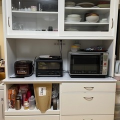 食器棚、カップボード、ホワイト、幅140cm
