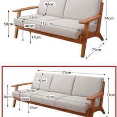 未使用訳あり　北欧風デザインソファ　木肘　ソファ ソファー 3人掛け 三人掛け ファブリックグレー