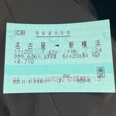 【ネット決済】新幹線のチケット　片道　名古屋ー新横浜