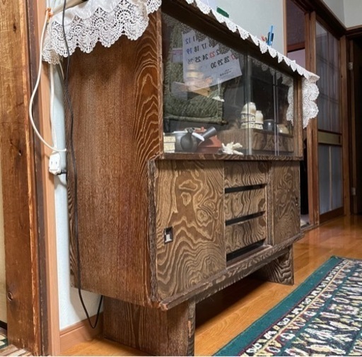 昭和レトロ 唐木 透かし彫り 木製 飾り棚 茶棚 ディスプレイ棚 収納棚-