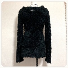 ご購入者様決定꒰leChiffone꒱ボリューム シャギーニット チュニック黒  LサイズOK ご購入者様決定꒰leChiffone꒱ボリューム シャギーニット チュニック黒