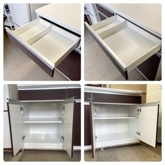 【超美品‼️】日本製♪ ユーアイ 135cm幅キッチンカウンター 食器棚 収納家具 木目調ダークブラウン♪