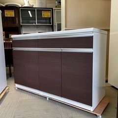 【超美品‼️】日本製♪ ユーアイ 135cm幅キッチンカウンター 食器棚 収納家具 木目調ダークブラウン♪