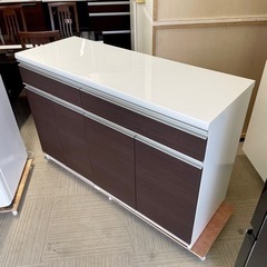 【超美品‼️】日本製♪ ユーアイ 135cm幅キッチンカウンター 食器棚 収納家具 木目調ダークブラウン♪