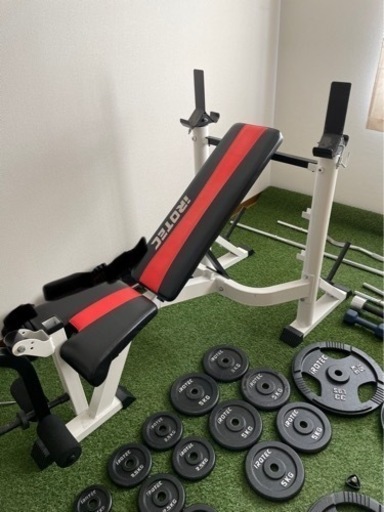 ホームジムセット ディスカウント ベンチ角度変更可、脚トレ可 