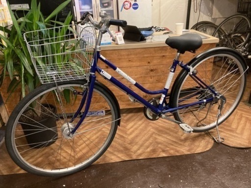 前後タイヤ新品！LEDオートライト】6段変速 27インチ自転車 青紫