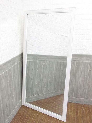 ss4322　全身ミラー　木製　ホワイト　84×160cm　全身鏡　一面鏡　壁掛けミラー　ウォールミラー　木枠　白　カガミ　大きい
