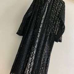 華やかハンドメイド　黒総レース　ロングカーデガン　羽織　スパンコ...