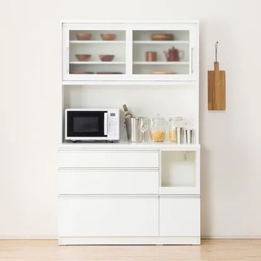 キッチンボード ホワイト キッチン棚 収納 食器 おしゃれ シンプル ガラス
