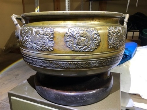 大正レトロ】金属製火鉢 ひばち アンティーク 骨董品 便利な五徳付き