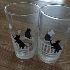 猫シルエット ガラスコップ2個