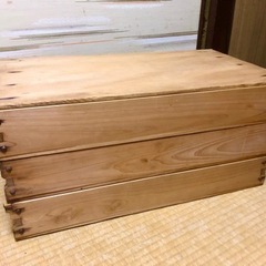 木製餅箱　ばんじゅう　三段　蓋1枚　昭和レトロ　※名前入り
