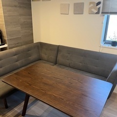 【値下げ交渉OK 11/25処分予定】浜本工芸　リビングソファダイニング3点セット　美品