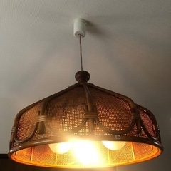 ビンテージ　ラタン　ランプ　照明　大きめ