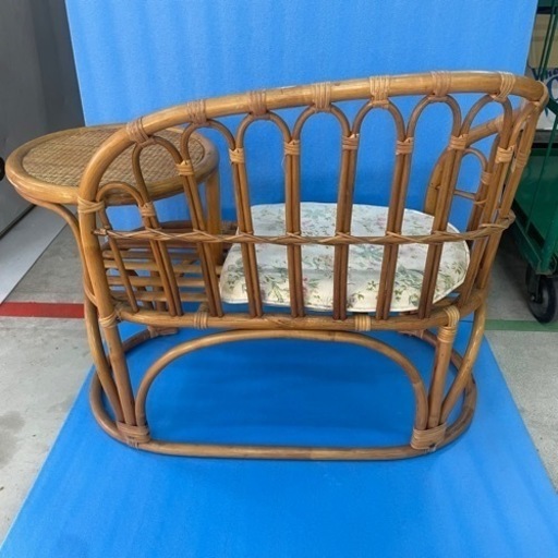 昭和レトロ ラタンテーブル一体型チェアー 椅子 イス サイドテーブル