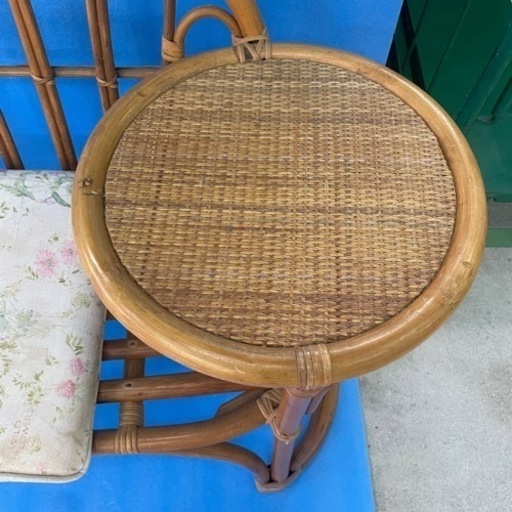 昭和レトロ ラタンテーブル一体型チェアー 椅子 イス サイドテーブル
