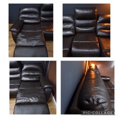 ☑️メル売約済　ニトリ19万一流本厚革3人掛けリクライニングソファー濃茶