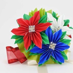 お花の折り紙ブーケ教室♥花ORIGAMIぶーけ♥ポインセチアの折...
