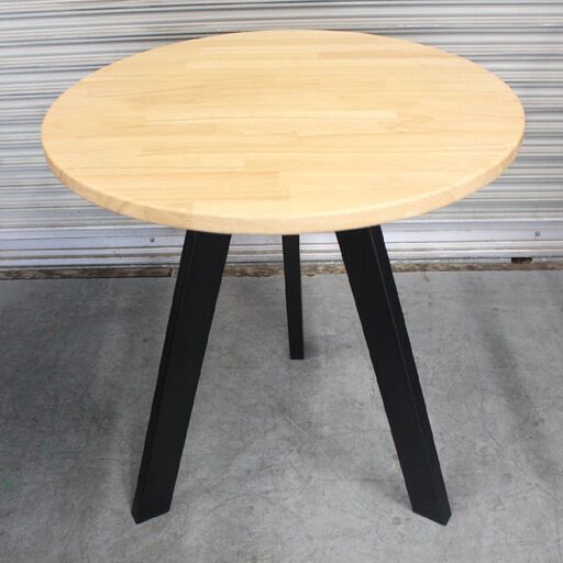 T530) 【今だけ！年末セール12/15まで！】【参考3.3万】KANADEMONO カナディアンモノ 直径65cm THE CAFE TABLE Black Steel 3pin ラウンド カフェテーブル ラバーウッド 家具