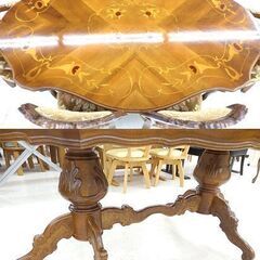 イタリアンクラシック ダイニングセット チェア6脚 象嵌細工 紋ビロード